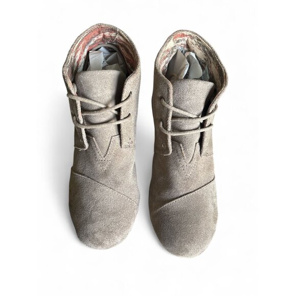 Toms Womens Desert Wedge Ankle Booties 9.5 Taupe Suede Comfortable Casual Shoes - Picture 3 of 6